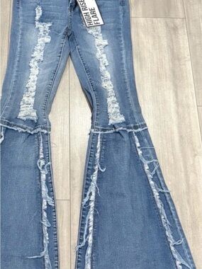 Almost famous High Rise Distressed Flare Jeans - Blue